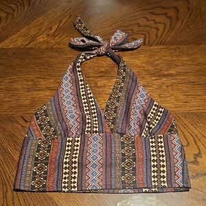 ROMWE Boho Multicolor Halter Crop Top